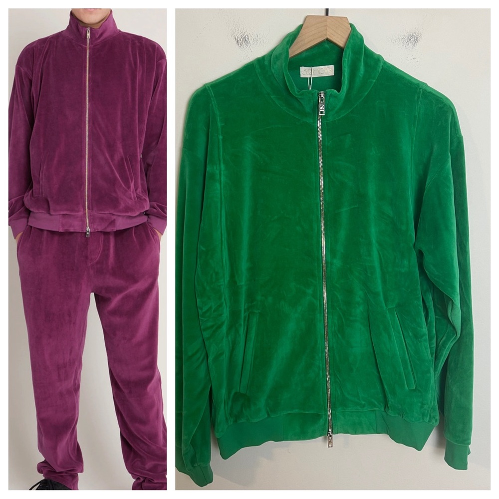 NWT SUZIE KONDI- Unisex Zip Jacket Velour Jelly Bean Green Track Full Zip
